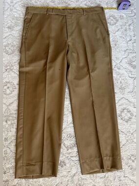 Holland & Sherry Men's Classic Dark Tan Khaki Dress Pants Slacks Trousers *READ